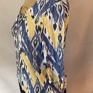 Batik style print top in blue, white and yellow